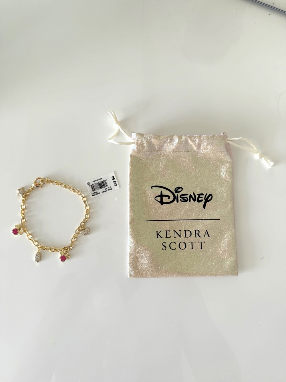 Kendra Scott Disney Mickey & Minnie Mouse Crystal Pink Gold Charm Bracelet